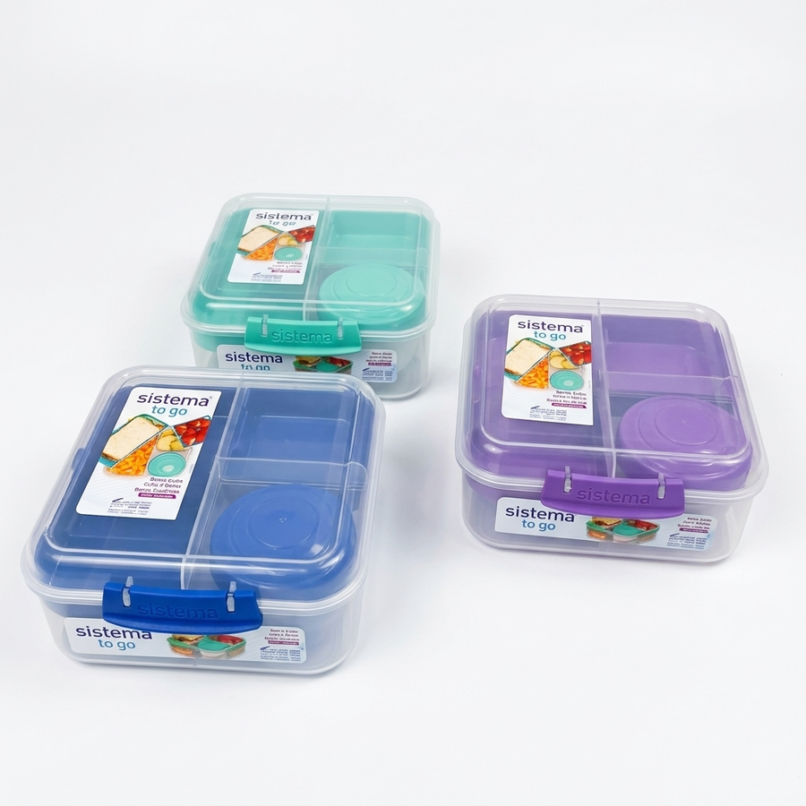 علب غداء Sistema Bento Cube 1.25 لتر بالأخضر والأزرق والبنفسجي